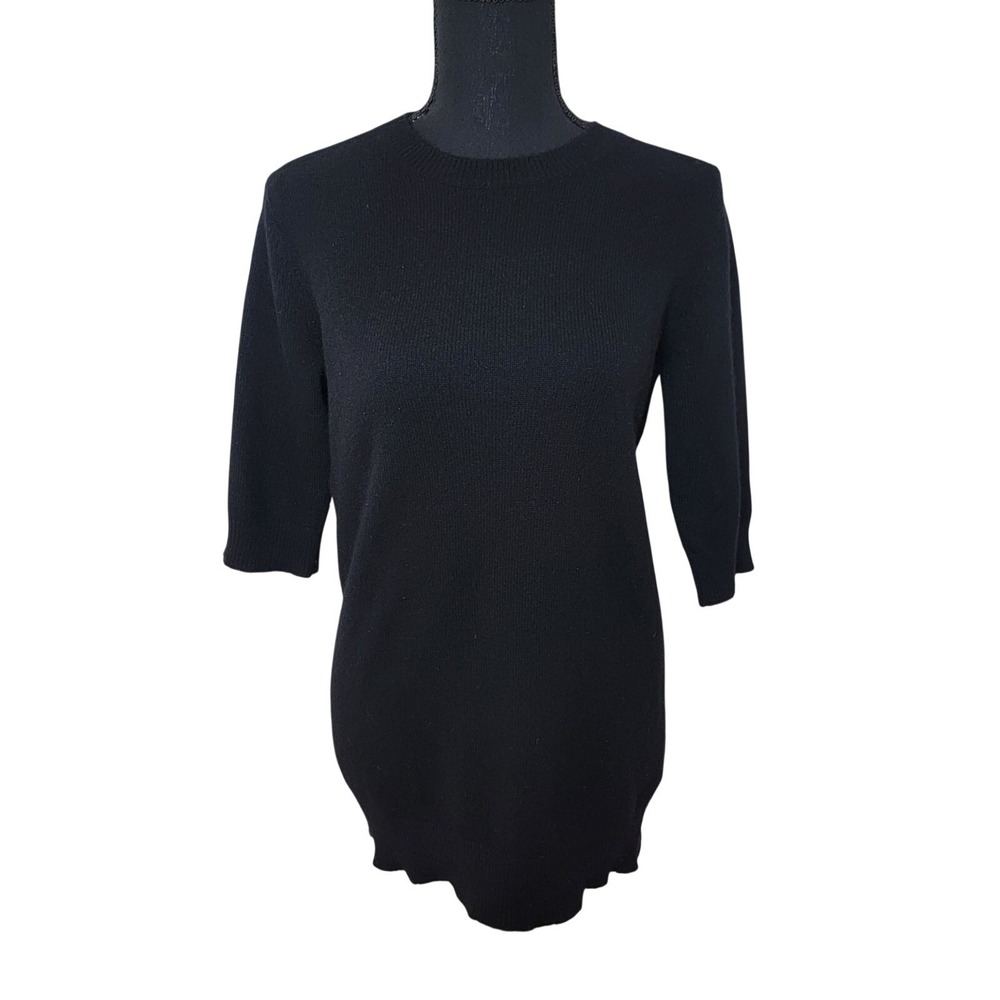 Vince 100% Cashmere Sweater Dress 1/2 Sleeve Black Minimalist Sz XS Quiet Luxury
